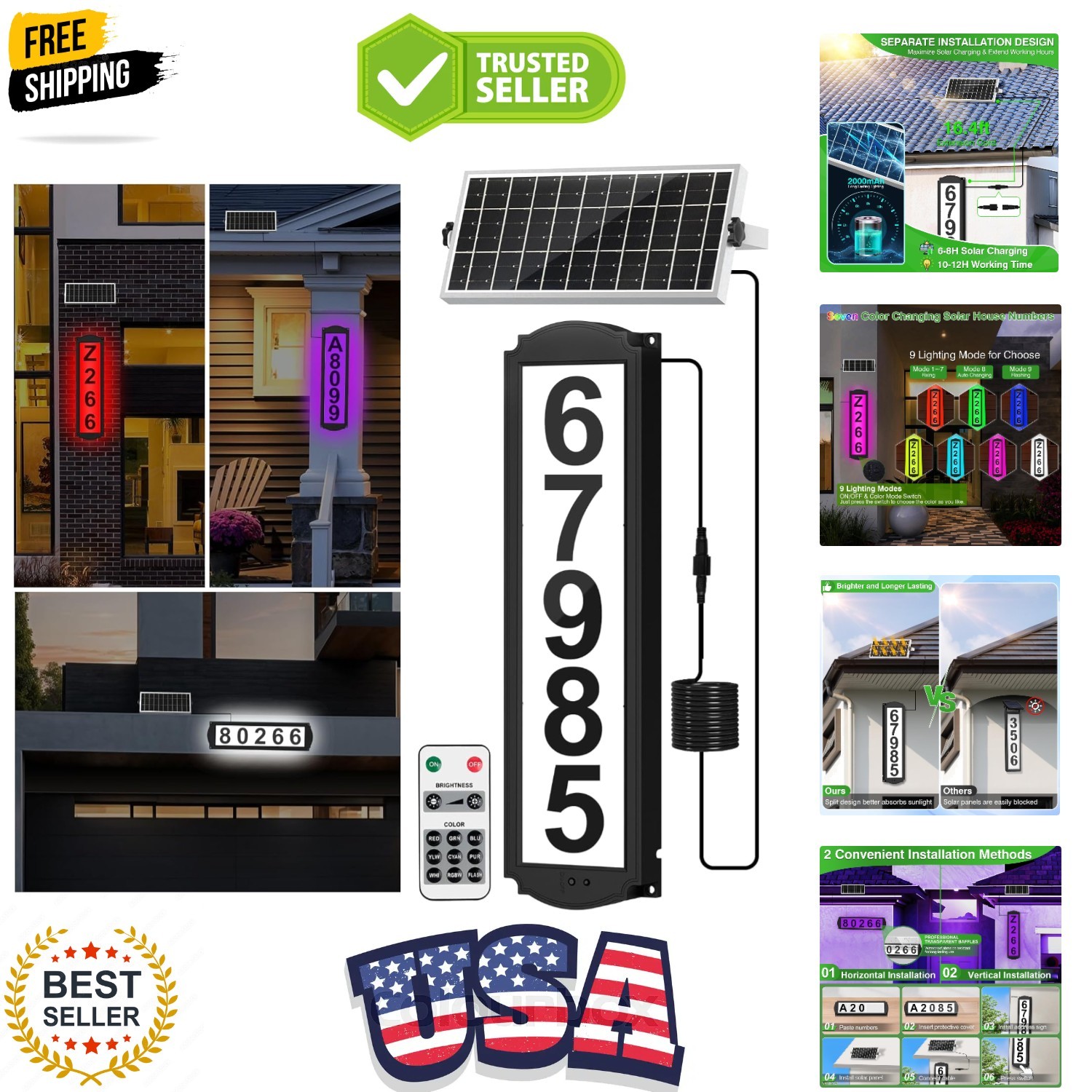 Solar House Numbers with Separate Panel, Waterproof LED Illuminated Address …