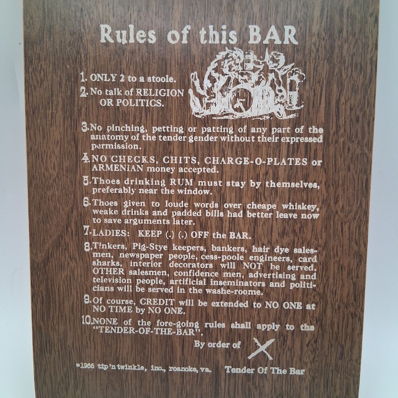 Vintage 60s Rules of This Bar Wooden Sign Plaque Funny 9″ X 6” Composite Wood