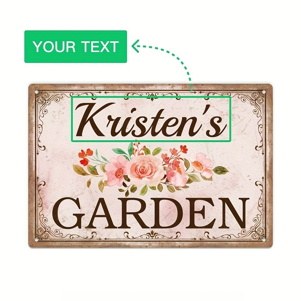 Custom Floral Garden Metal Sign Personalized Name Rustic Wall Decor Home Garden