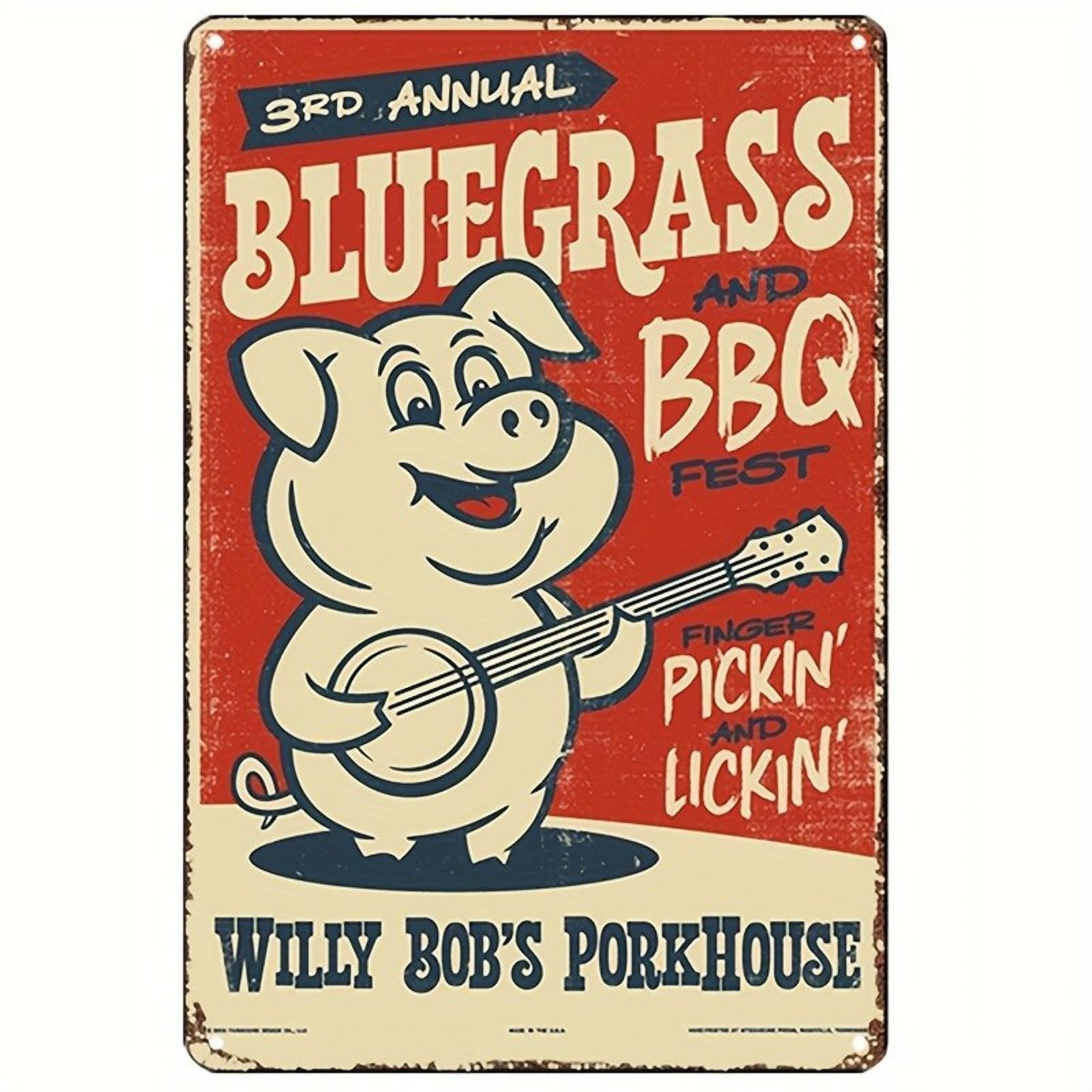 Aluminum BBQ Sign Vintage Blue Grass Rustic Wall 8×12 Funny Plaque