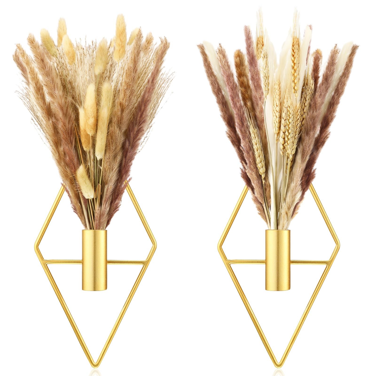 2 Pcs Small Boho Wall Decor Hanging Planters with Artificial Pampas Metal Wal…