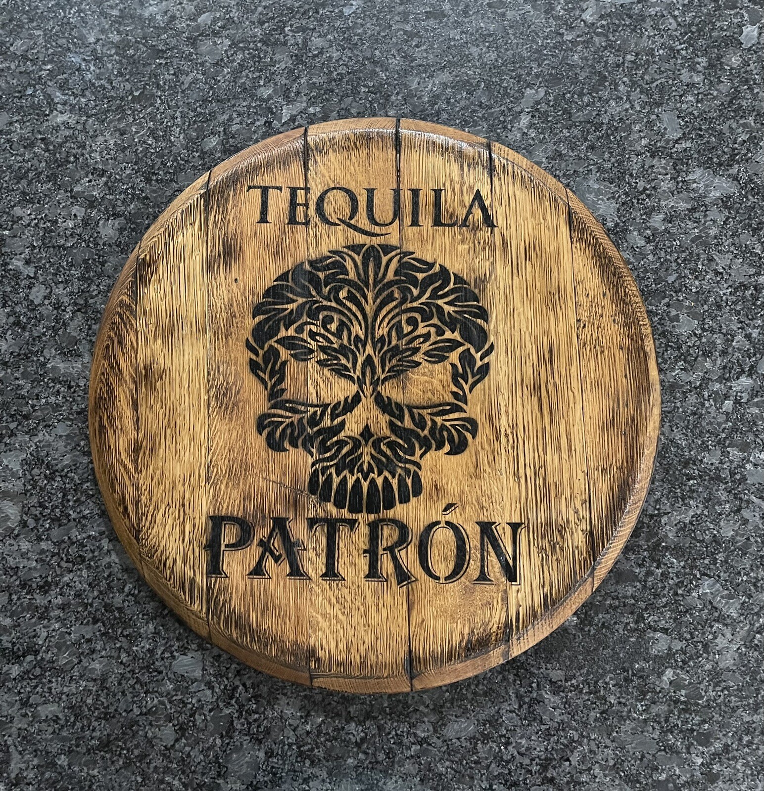 Bar Decor (PATRON) Authentic Reclaimed Bourbon Barrel Head 21”