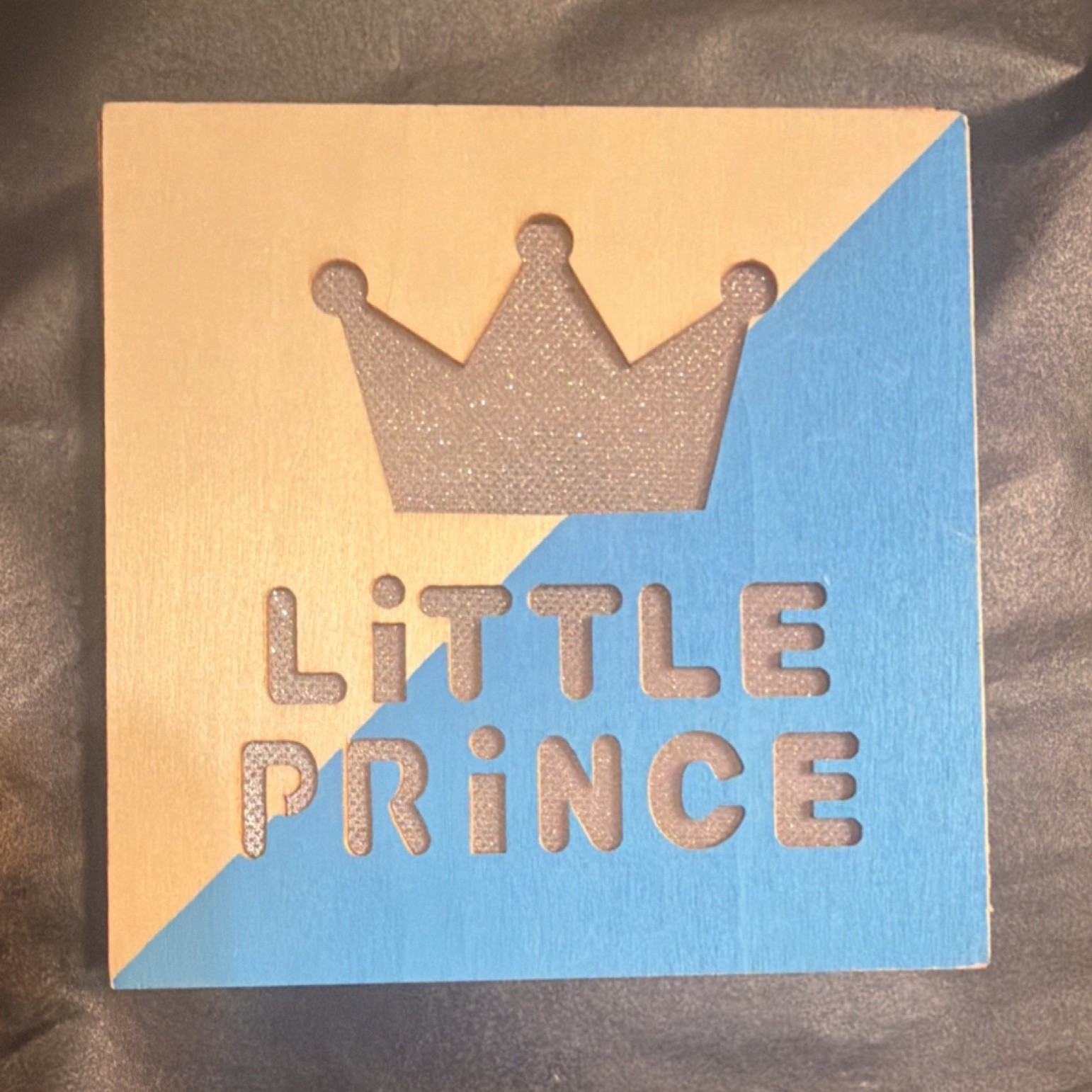 Greenbrier International LED Desk Wood Sign Little Prince Crown Blue Beige