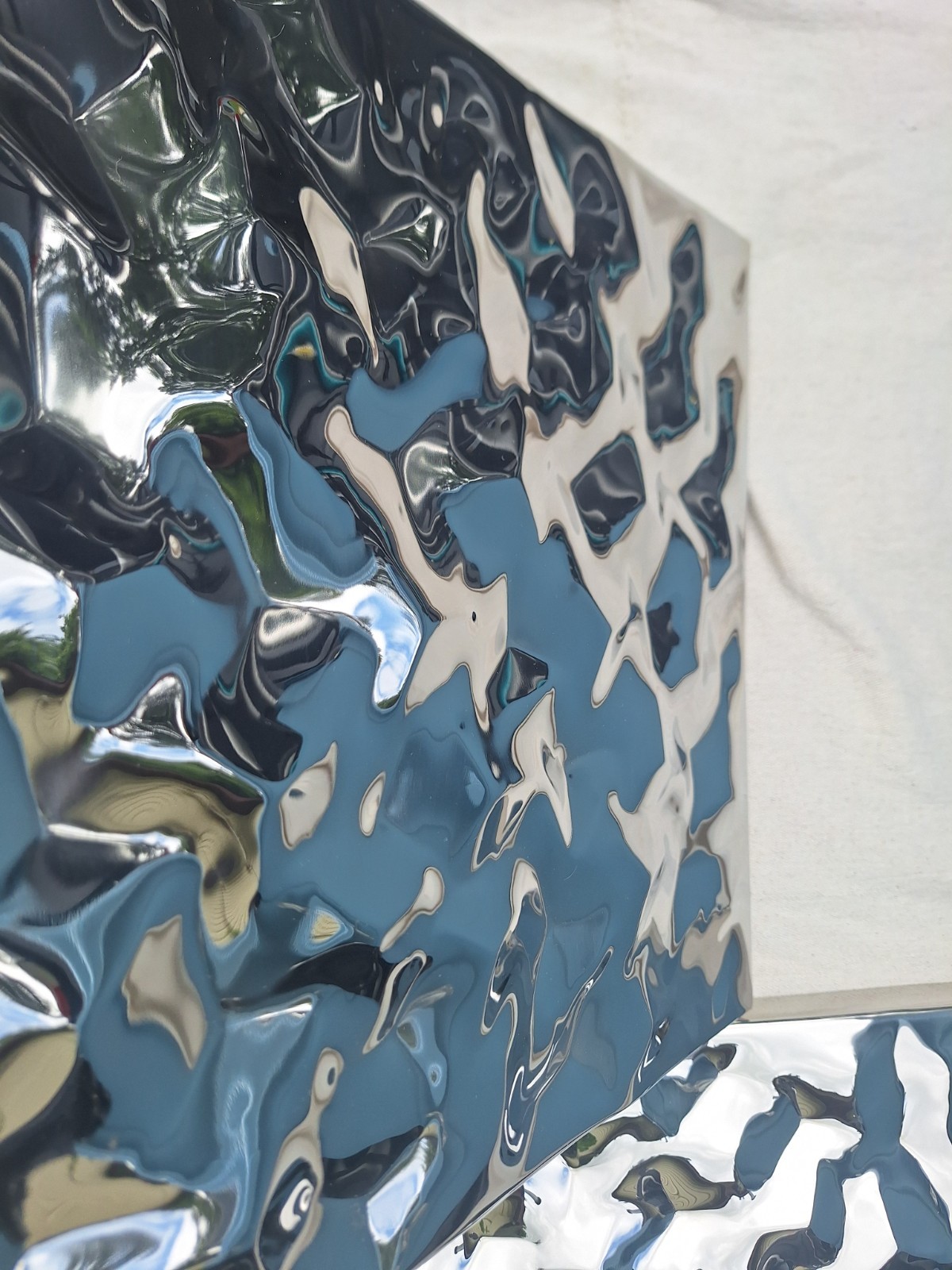 Crate&Barrel Metal Wall Decor 668-187 Axel Shiny Chrome Wall Ripple Pattern Art