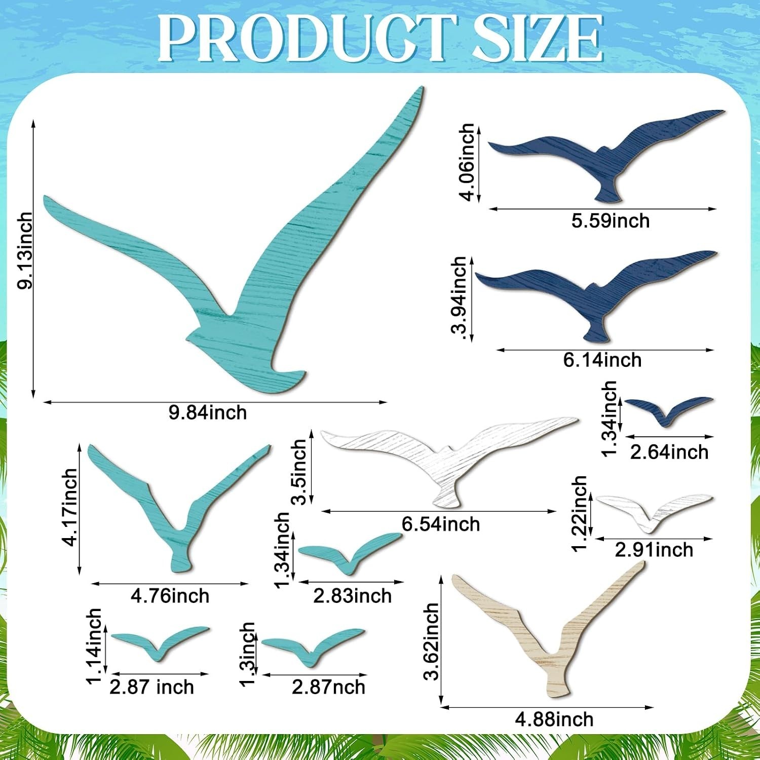 11 Pcs Wooden Seagull Wall Decor Nautical Theme Beach Coastal Art Small Seagu…