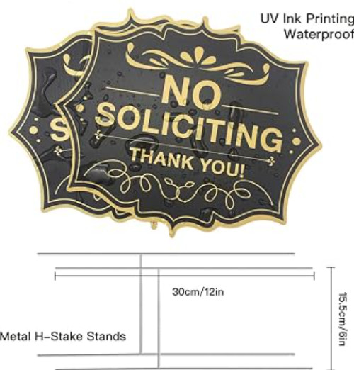 No Soliciting Sign for House with Stake, 10 X 10 Inches No Soliciting Yard Sign