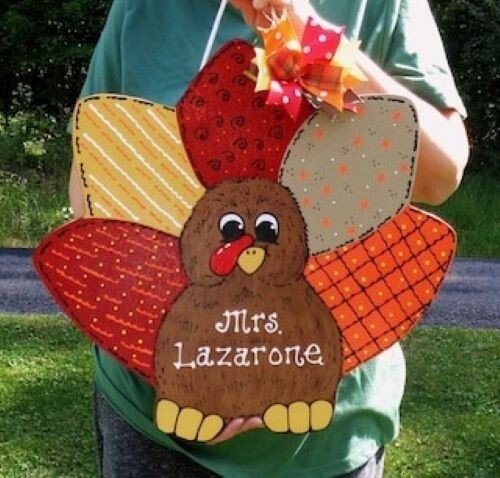 18″ TURKEY SIGN Personalized Door Name Plaque Wood Autumn Fall Thanksgiving