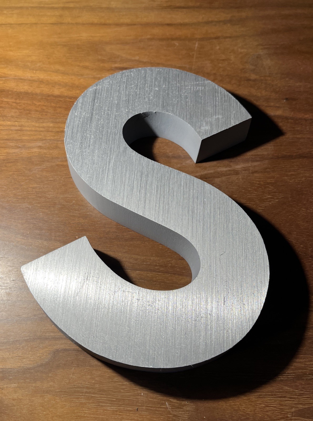 Vintage Industrial Aluminum Metal Sign Letter S, 8.25in. tall x 6in. wide.