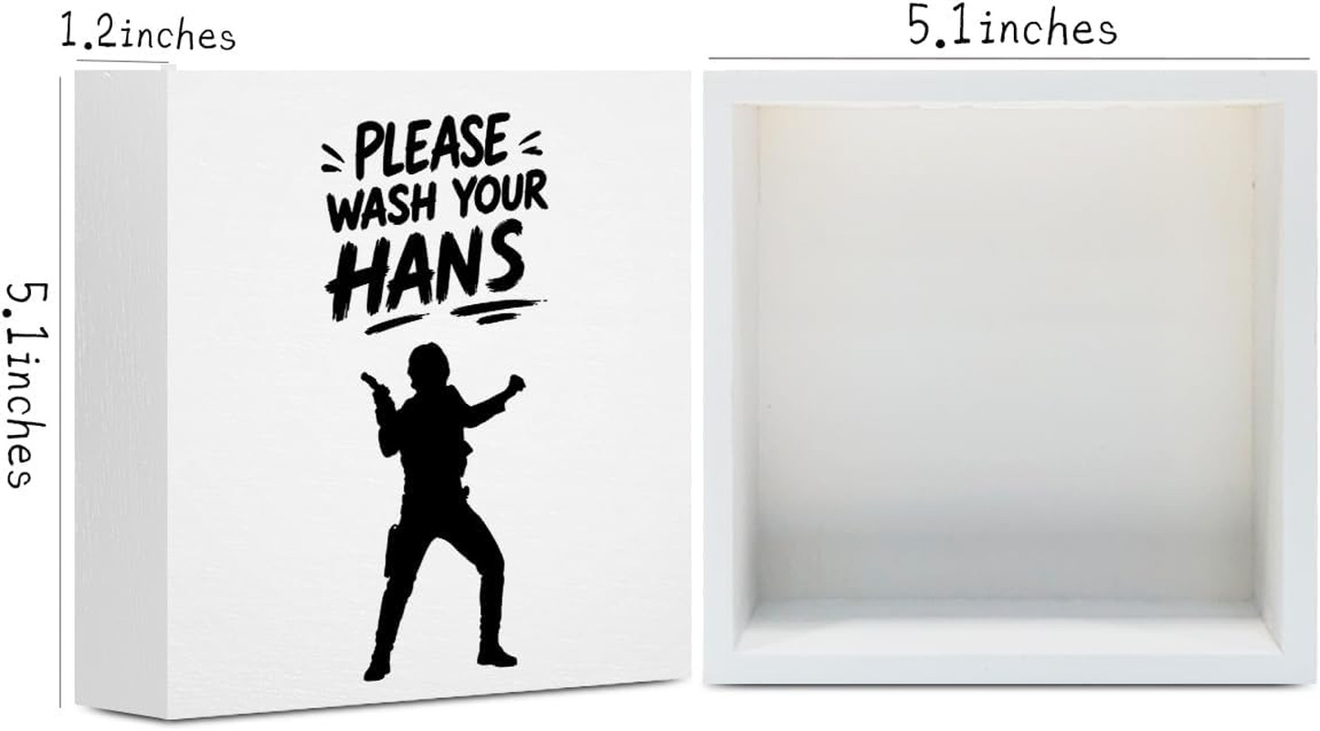 Bathroom Decor Wash Your Hans Funny Wooden Box Sign 5 x 5 Inches | Humor for Res