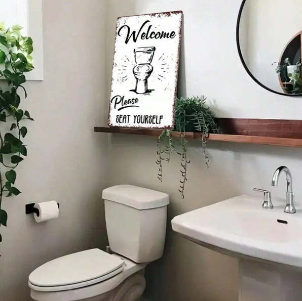 Retro “Welcome Please Seat Yourself” Bathroom Tin Sign Home Wall Art Waterproof