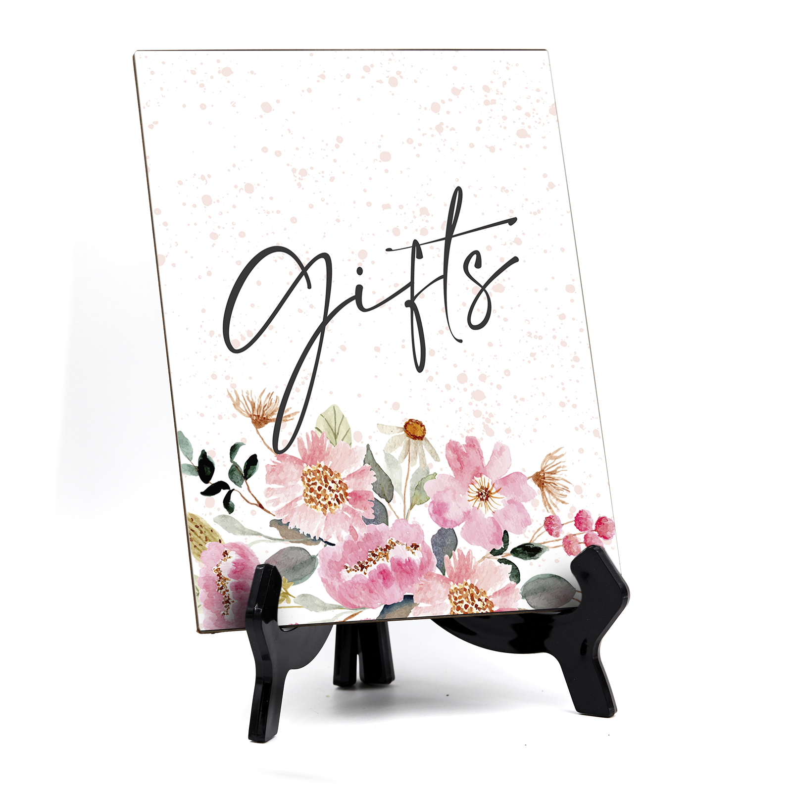 Gifts Sign with Easel, Floral Watercolor Design (6″ x 8″)