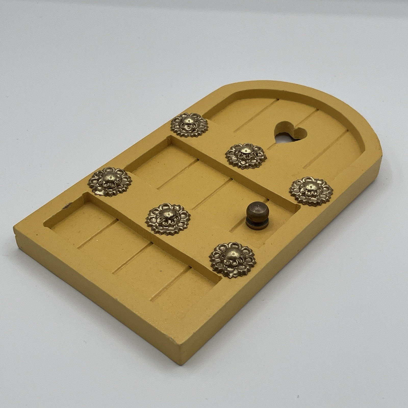 Fairy Garden Yellow Arched Heart Door Cottage Style Gold Tone Accents 6.75 in
