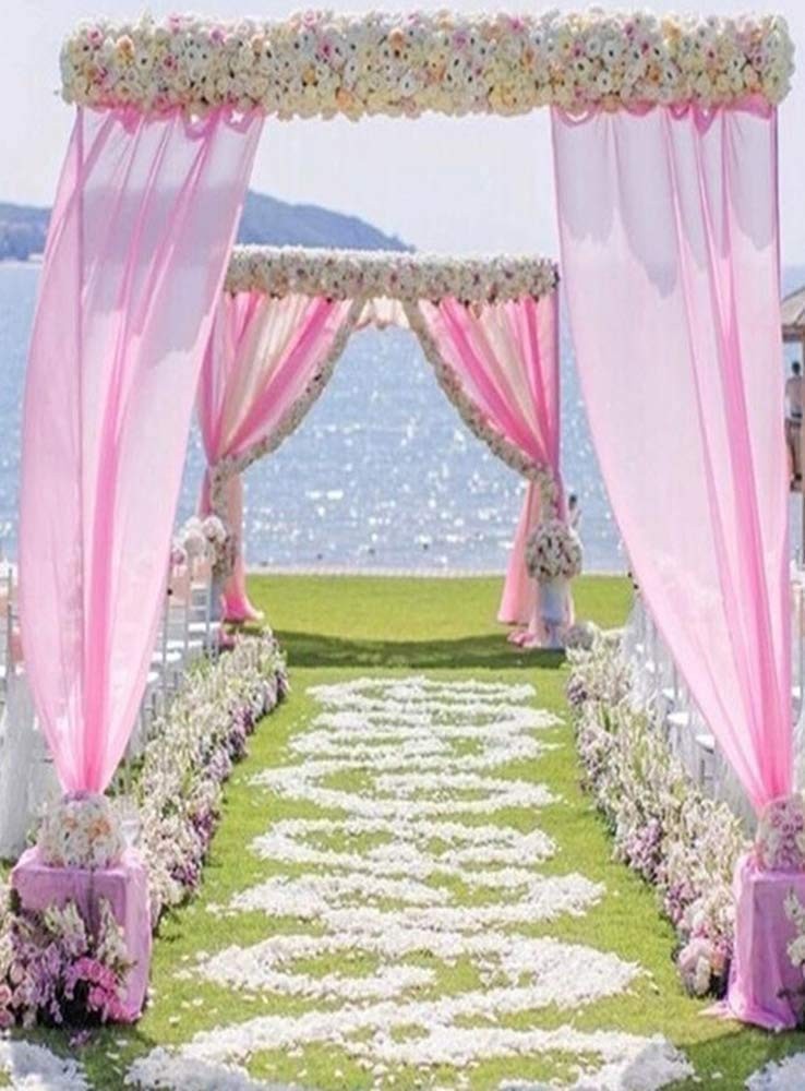 2 PCS Chiffon Backdrop Curtains Pink Sheer Panels 28×108 Inch Wedding Drapes