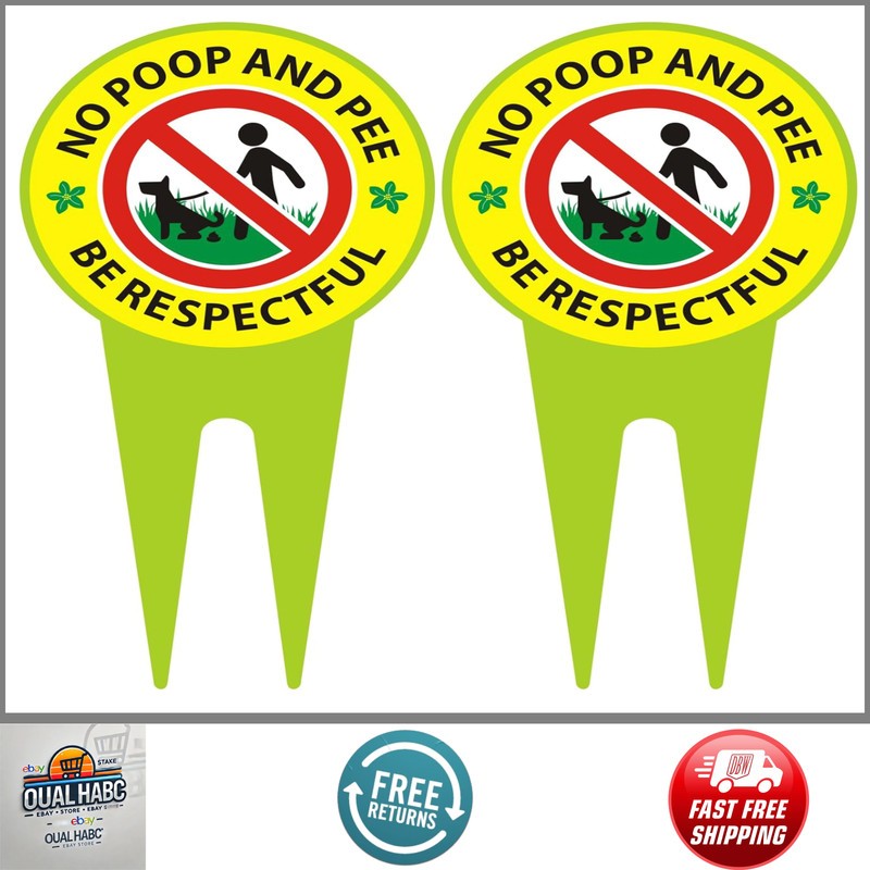 2 Pack No Dog Poop Sign Double Sided Be Respectful Lawn Yard Warning Outdoor
