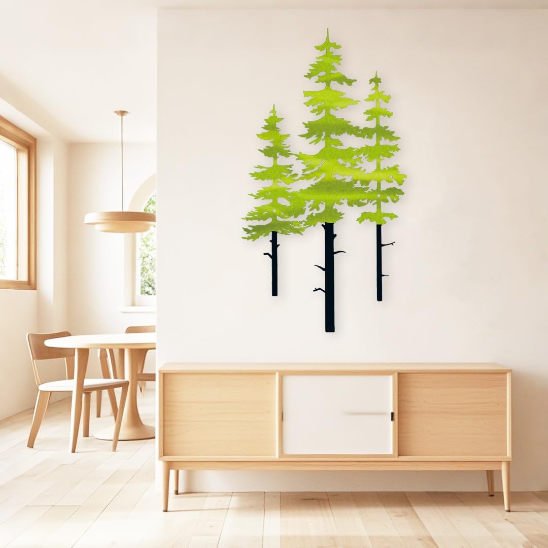 Metal Pine Tree Wall Art Decor, Nature Home Decor, Cedar Trees Metal Sign, Wa…
