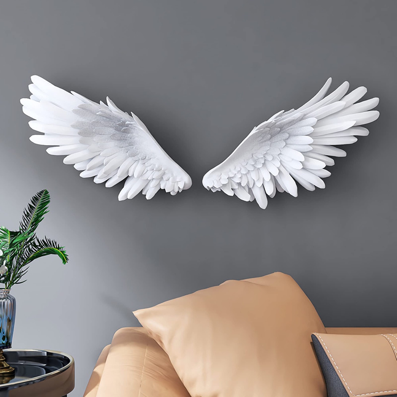 SUN RDPP 26″ 3D White Angel Wings Wall Art, Resin Sculpture, Rustic