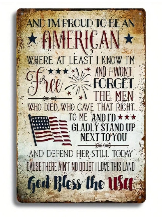 Vintage Patriotic American Quote Metal Sign Rustic USA Wall Decor