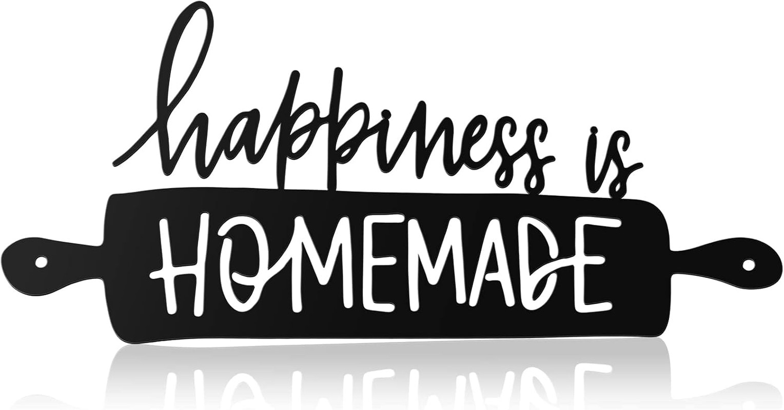 Funrous Kitchen Wall Art Decor Happiness Is Homemade Metal Sign Black Rustic Far