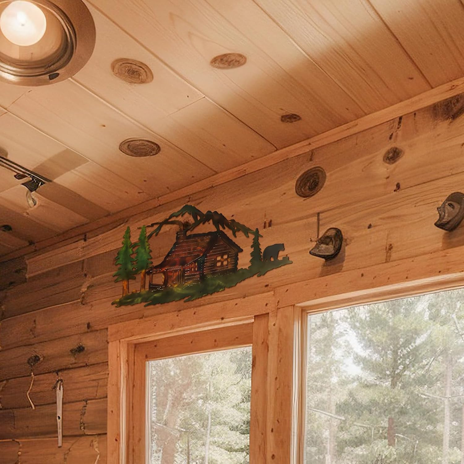 Mountains Cabin Bear Wall Art Farmhouse Metal Forest Lodge Wall Sculpture Retro