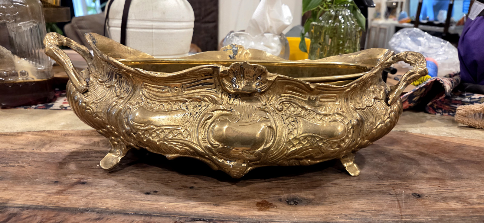 French Art Nouveau brass jardinière