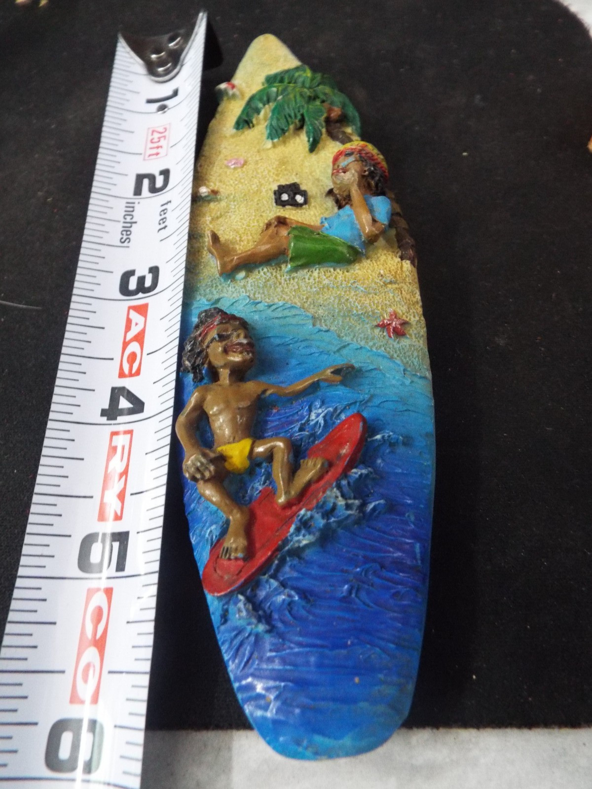 Surfboard Art 3d Beach scene surfers sand trees 5.75″ long