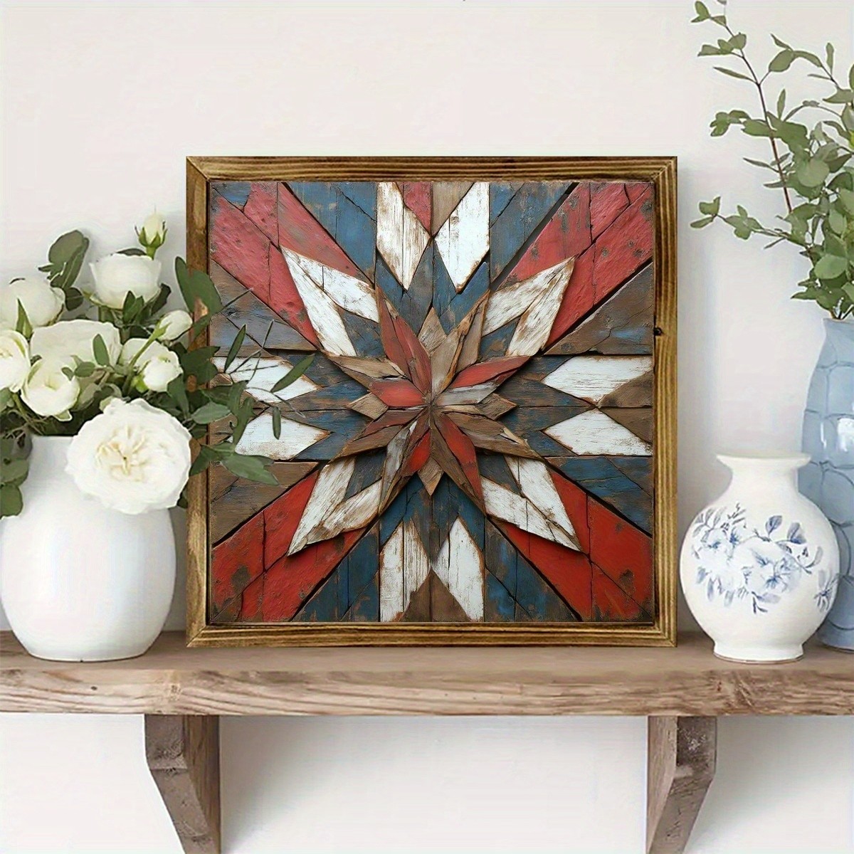 Rustic Patriotic Barn Star Wooden Plaque 4th of July Independence Day Decoration