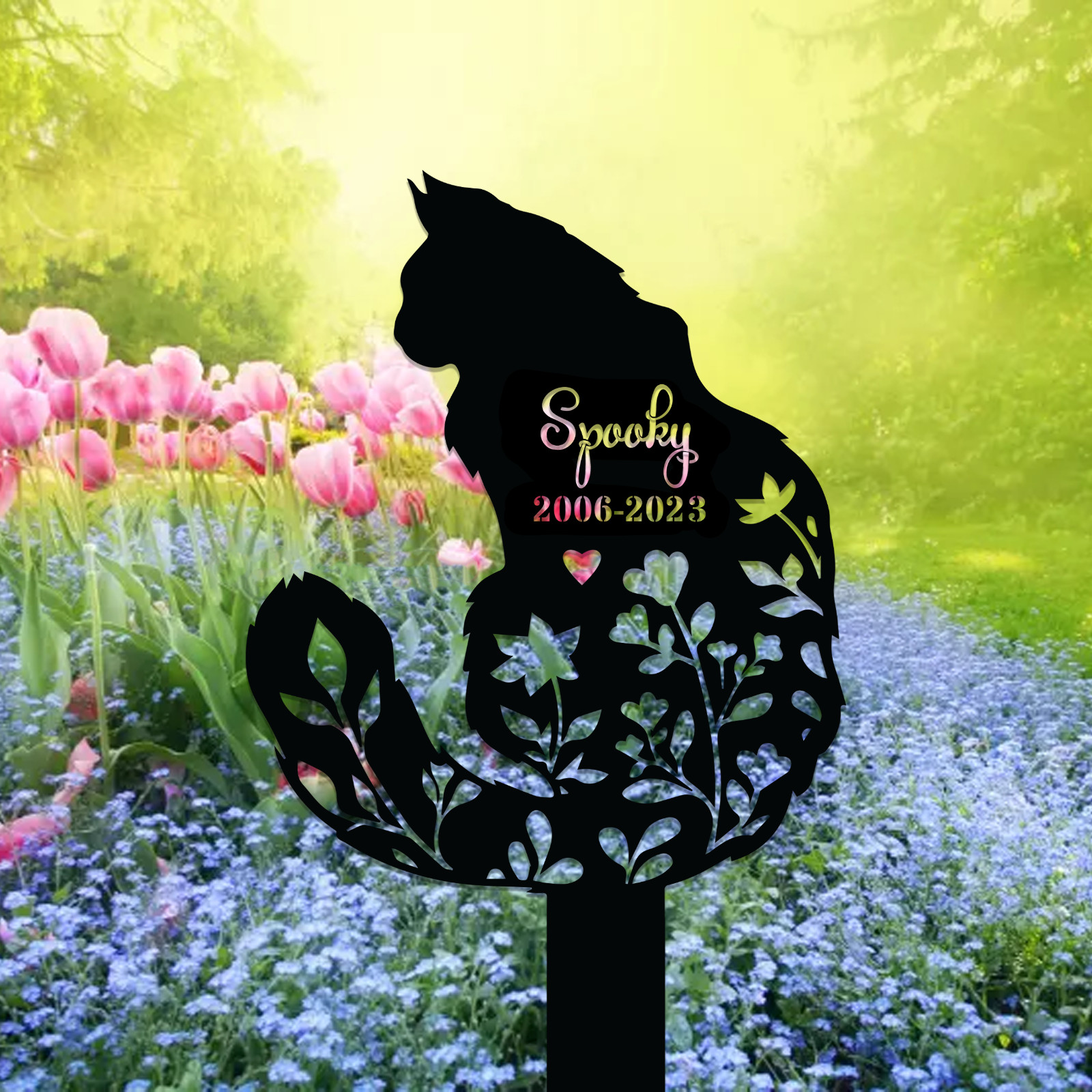 Personalized Cat Memorial Stake, Powder Coated Steel, Pet Grave Marker