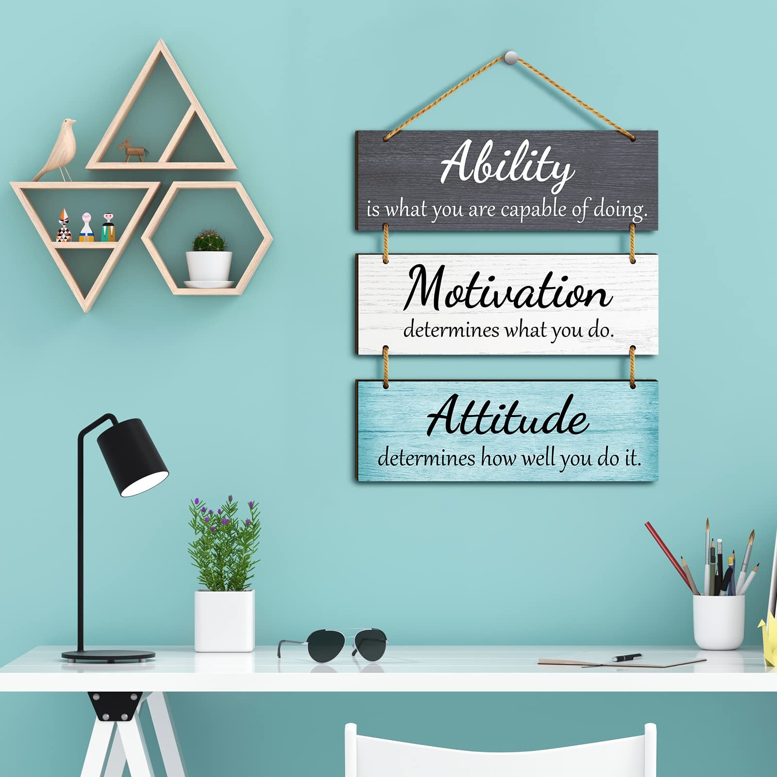 Inspirational Office Sign, Wooden Wall Hanging, Home Decor, Multicolor