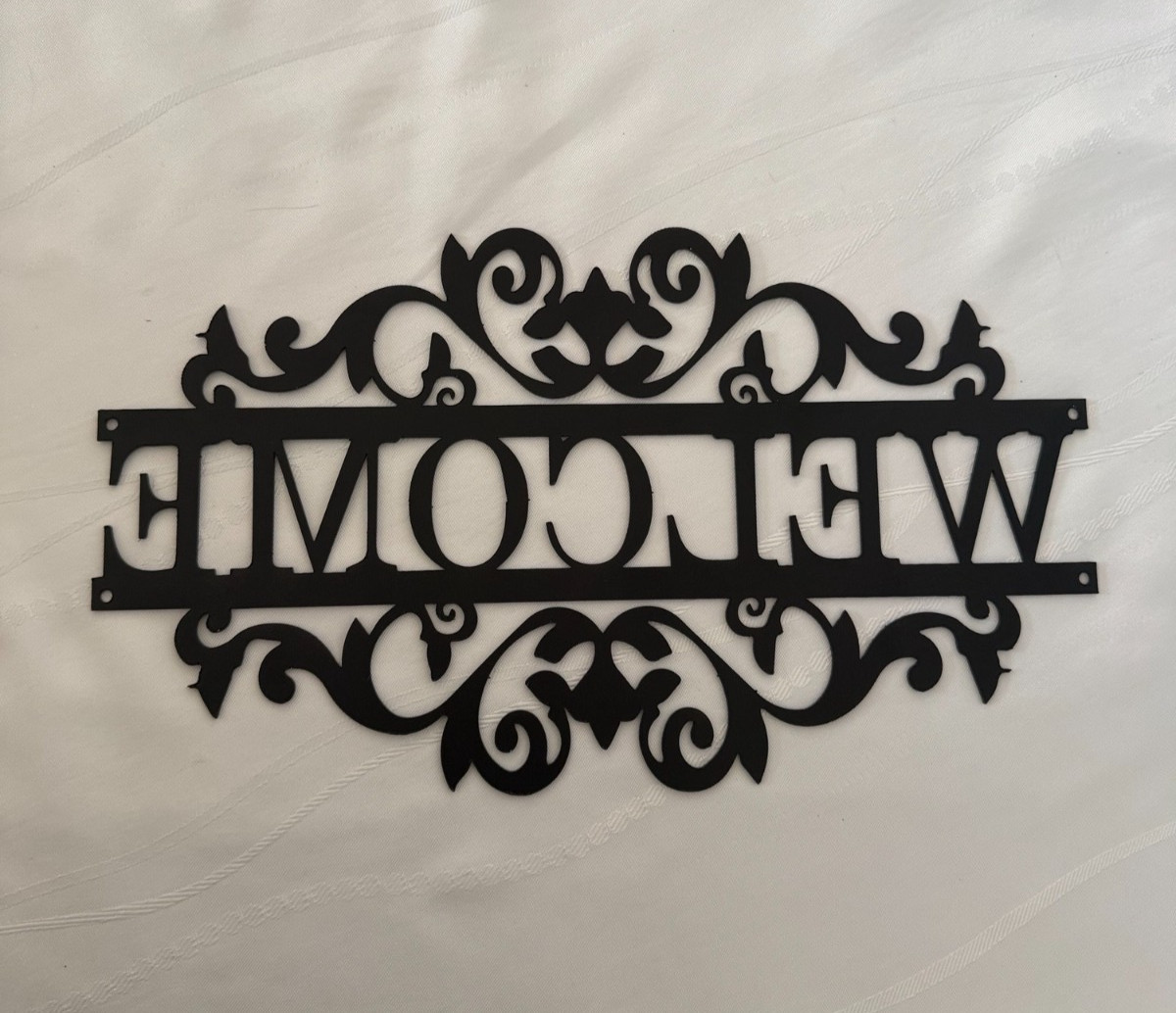 Metal Welcome Wall Sign Black Ornate Scrollwork Home Entry Door Decor