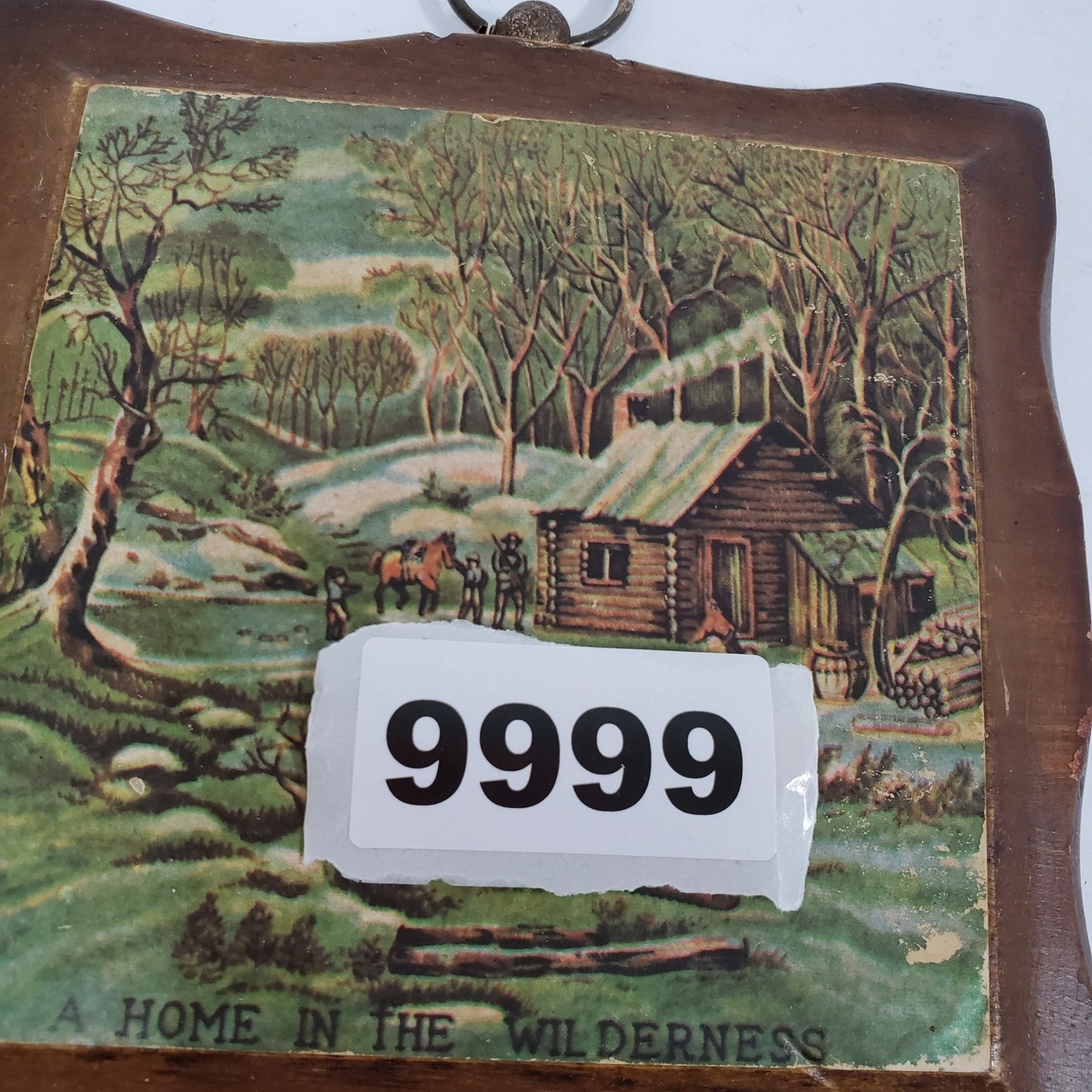 Vintage Mini Wall Plaque Home in the Wilderness 5×5 Brown Snowy Woods