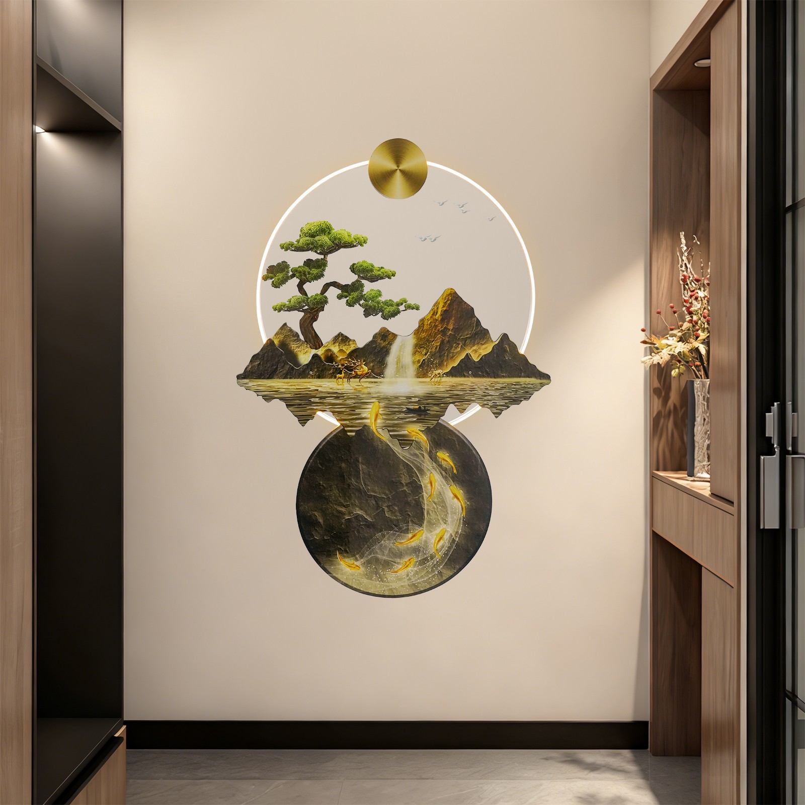 Wall Hanging Sculpture 3D Wall Painting with Light LED Light Decor Wall Art