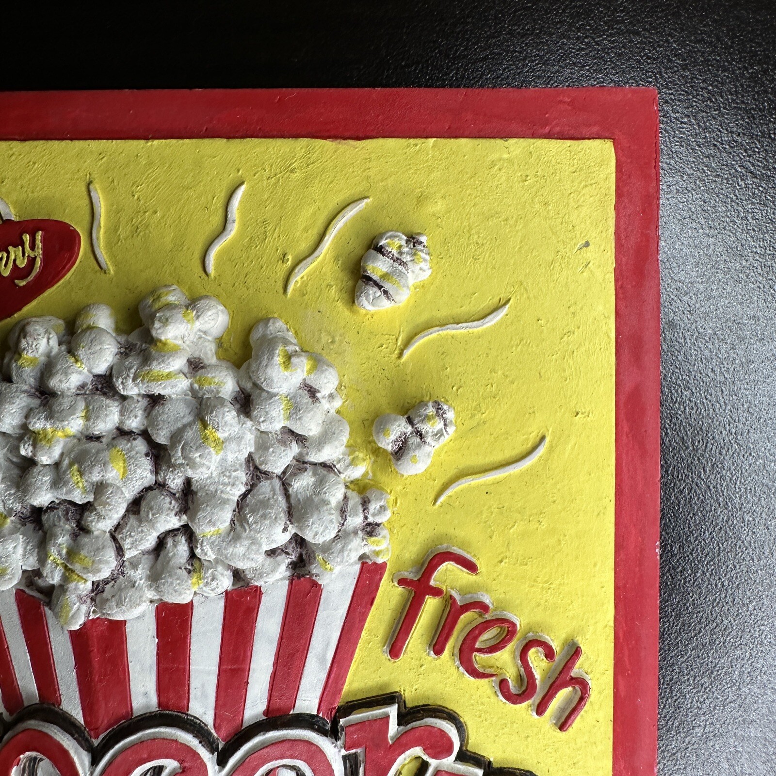 Vintage Sign, “Hot Buttery Fresh Popcorn” Hang Wall Art Deco Rare 5.5” Theatre