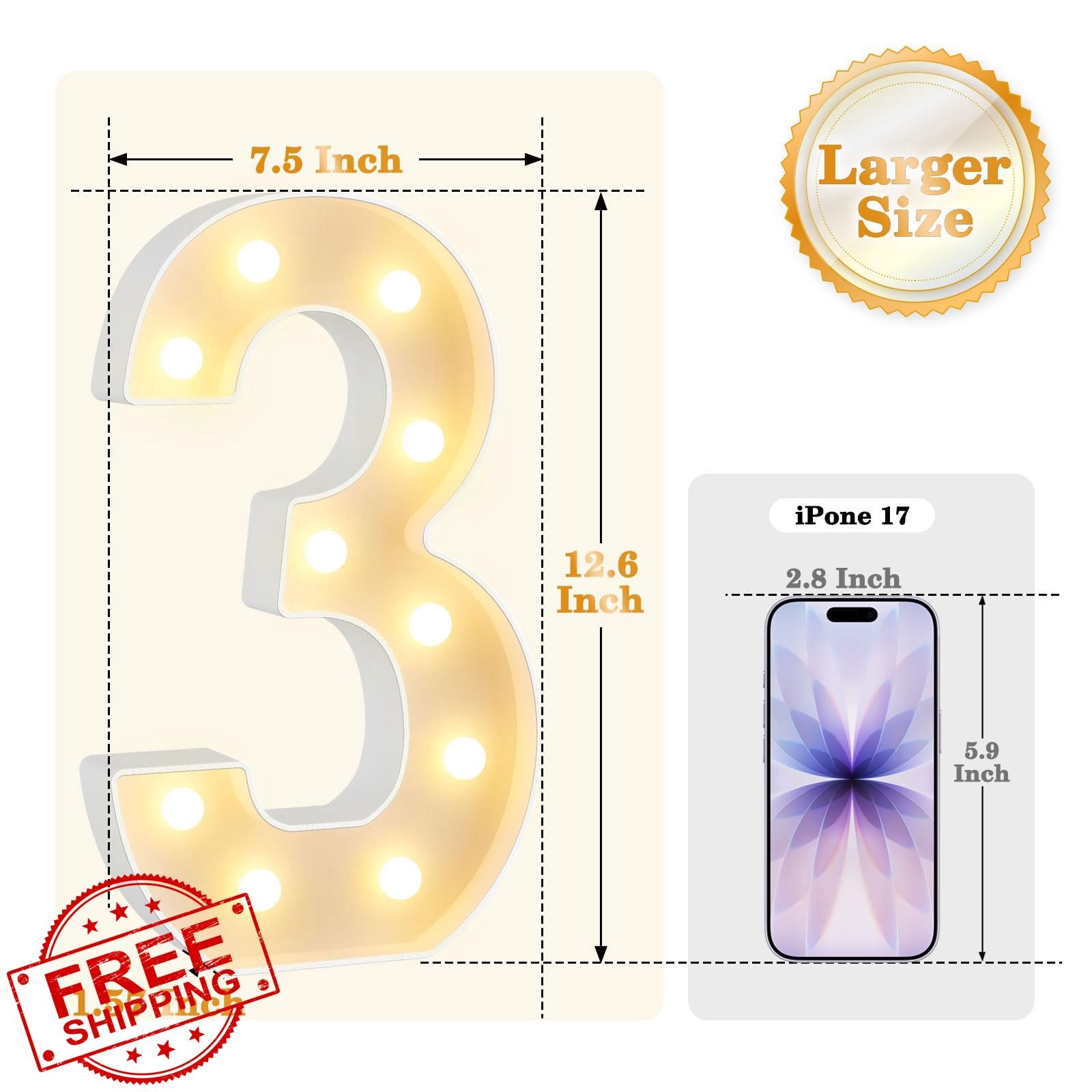 NANXU 12.6in Number 3 LED Marquee Light