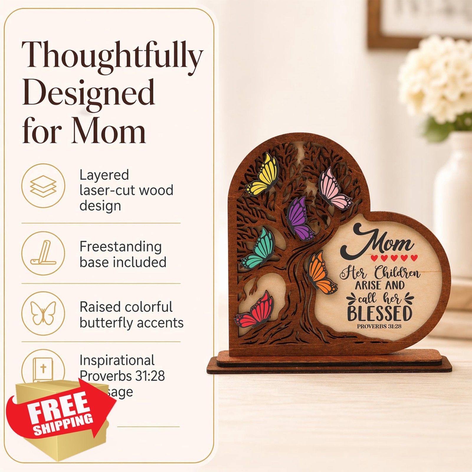 Emotional Uplifting Mom Wooden Heart Plaque