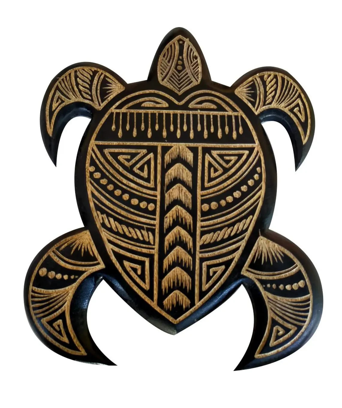 Hawaiian Hand Made Wall Hanging Decor Solid Carved Wood Turtle Tribal Honu