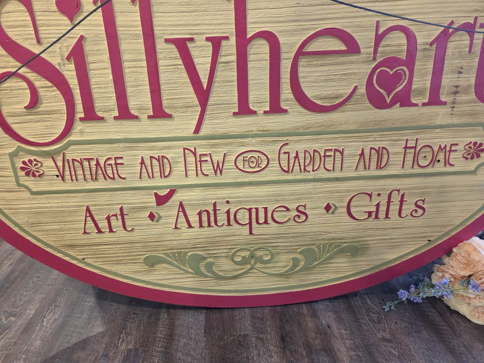 Large Antique Sign Main Street Cafe + Sillyheart Boutique Doublesided Home Decor