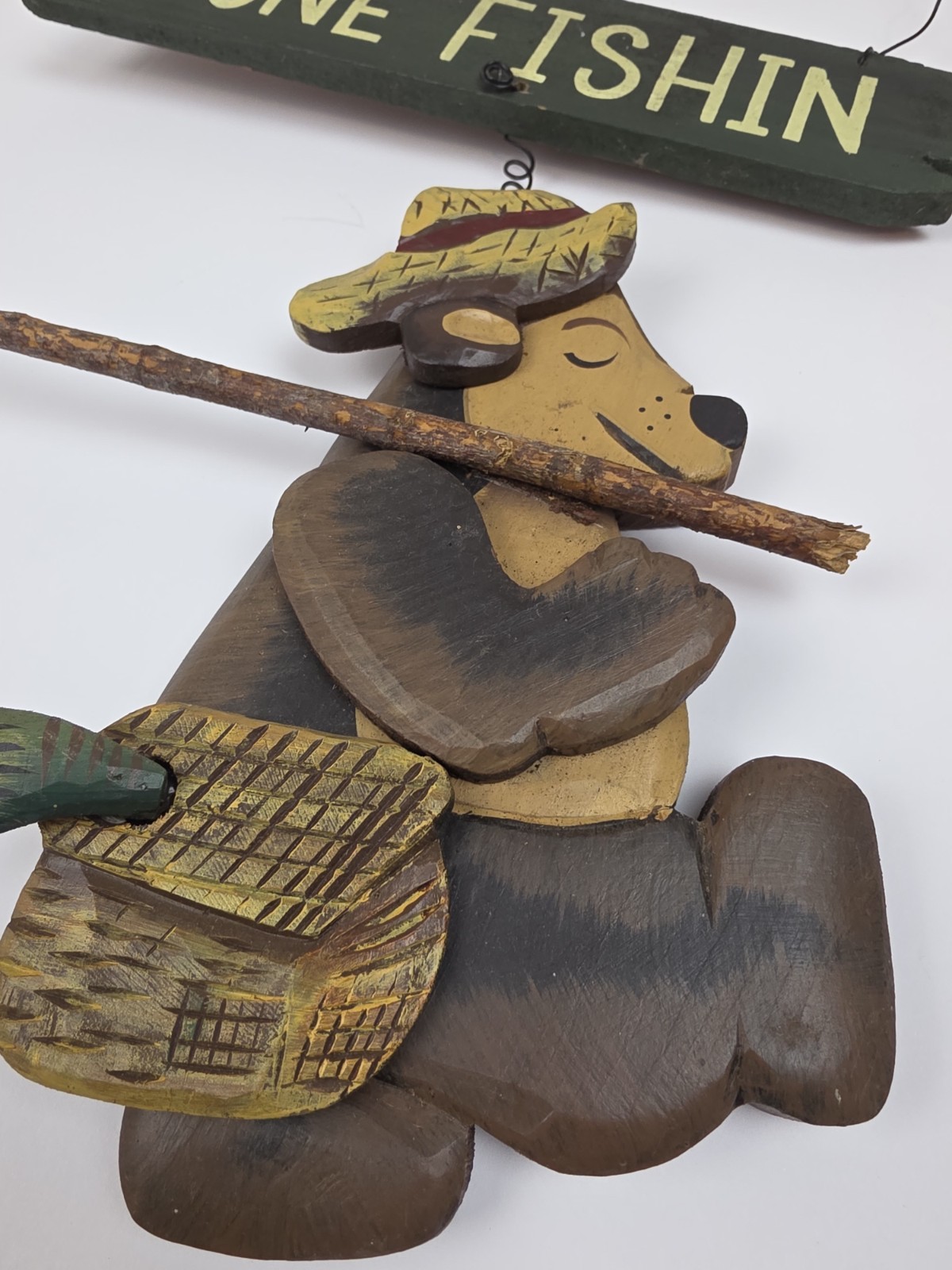 Handmade Wooden Sign Bear Gone Fishing . Cabin Decor Man Cave. 🤎💜🩵💛