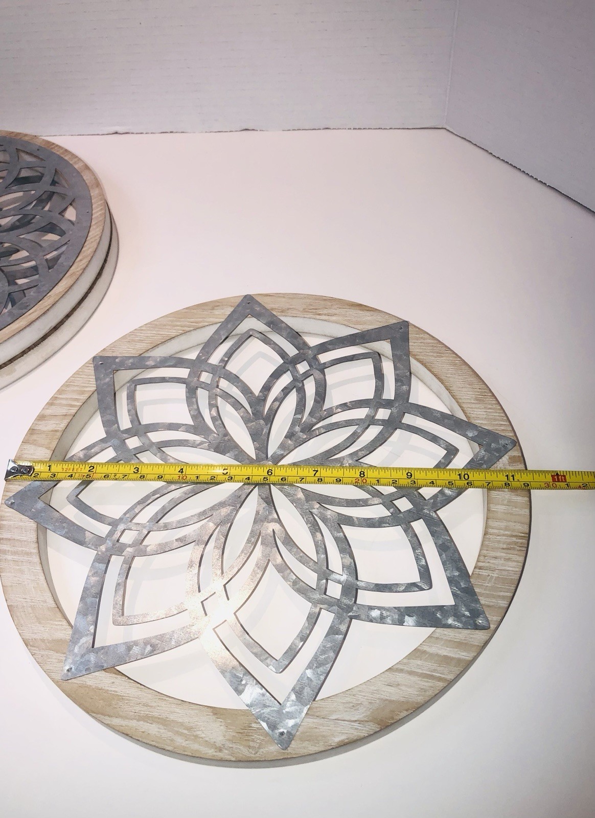 EUC 3 Piece Rustic Wood + Metal Decor Farmhouse Boho Wall Art 11.5” Diameter