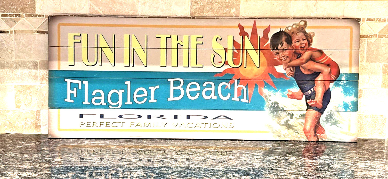 Large 36 inch Flagler Beach Florida Wooden Sign 36” x 14” Coastal Beach Decor
