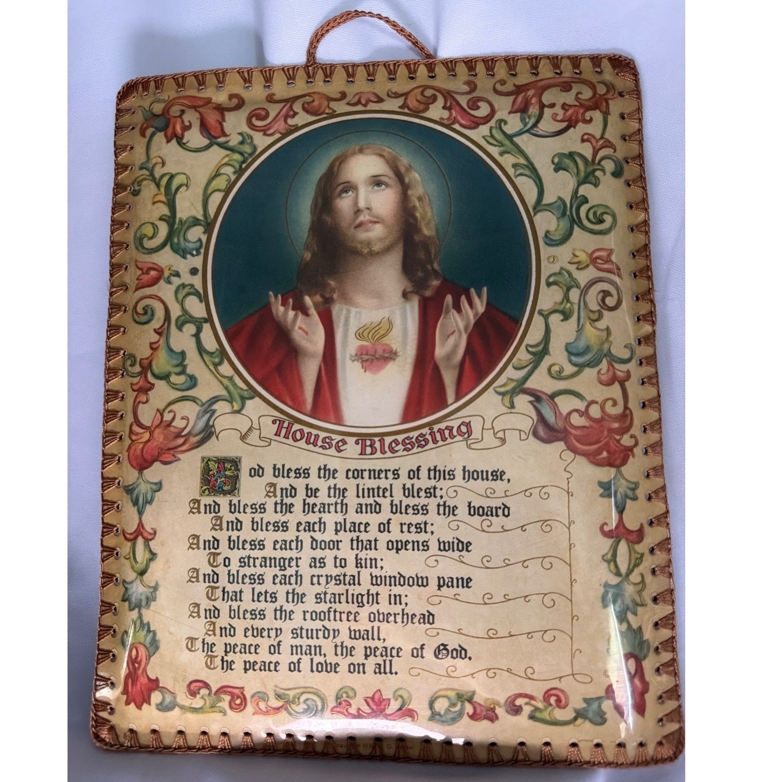 Vintage House Blessing Sacred Heart Jesus Plaque Misericordia Hospital NY 10×7.5