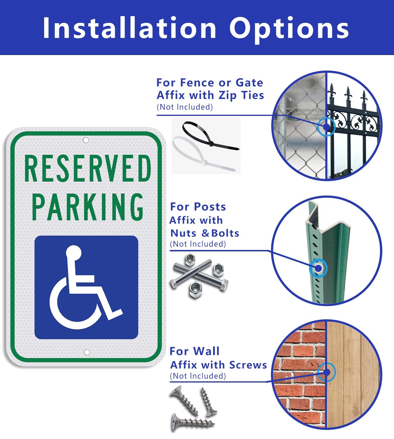 Handicap Parking Sign – 18 x 12 Inch Aluminum 12×18 inches, Reflective-Blue