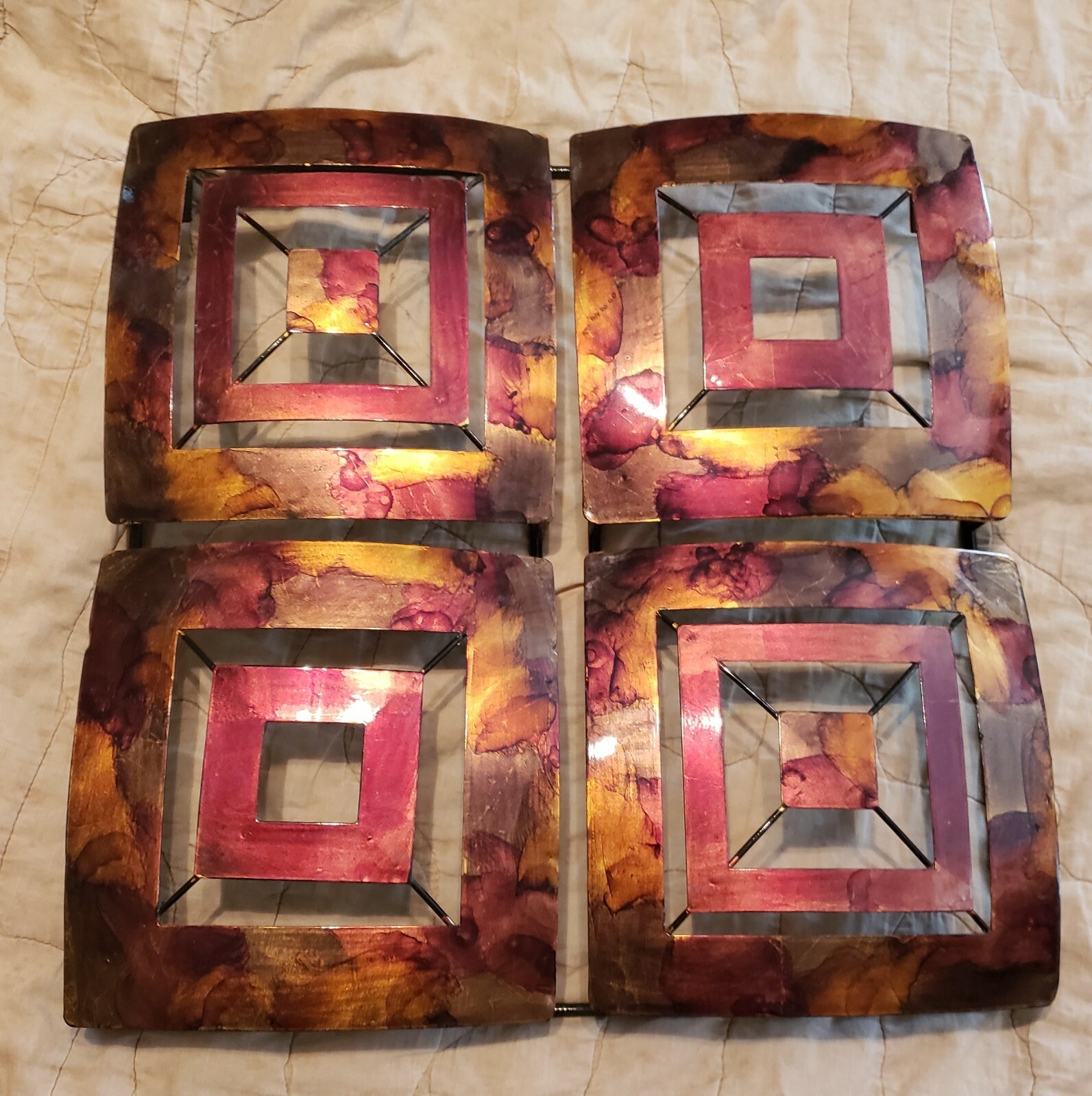UNIQUE METAL WALL HANGING – METAL AND PLASTIC – COPPER MAROON YELLOW COLOR