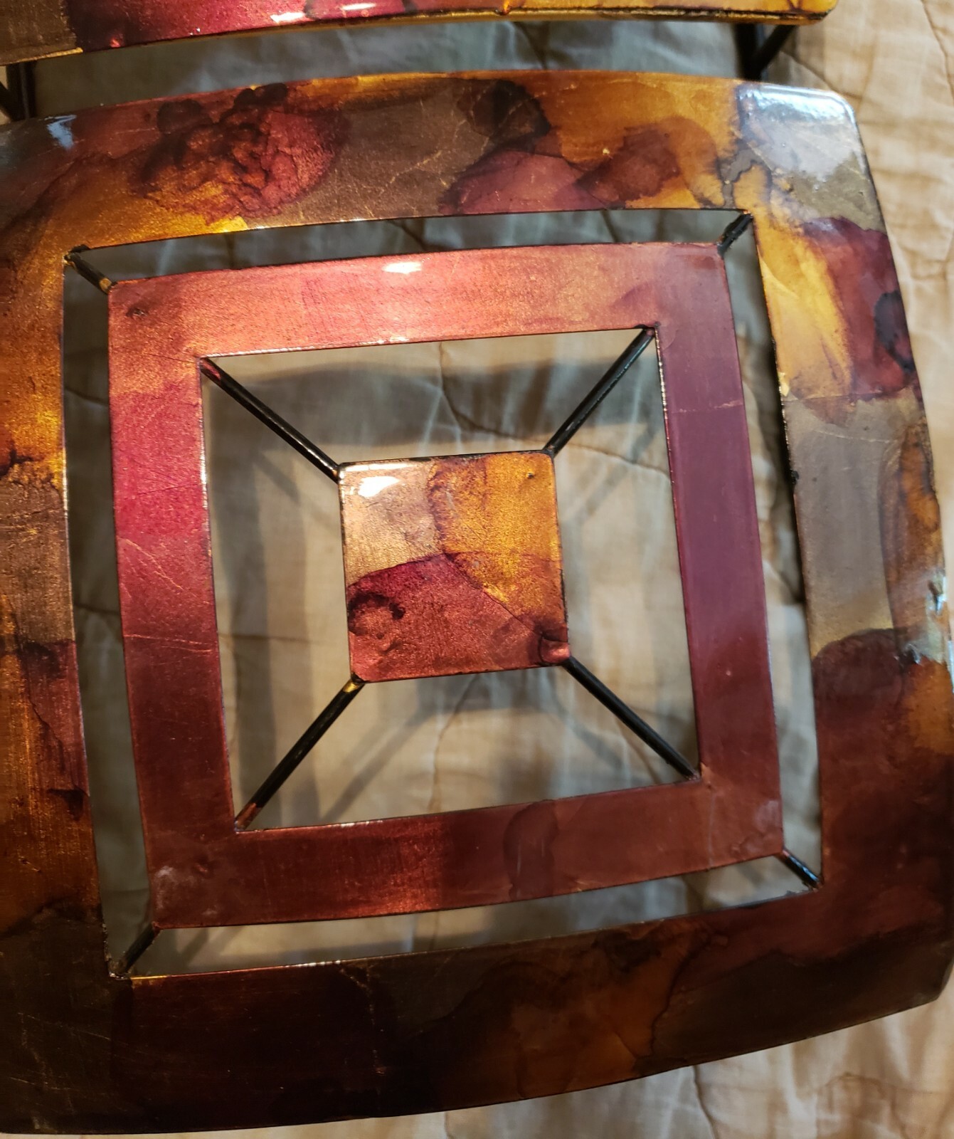 UNIQUE METAL WALL HANGING – METAL AND PLASTIC – COPPER MAROON YELLOW COLOR