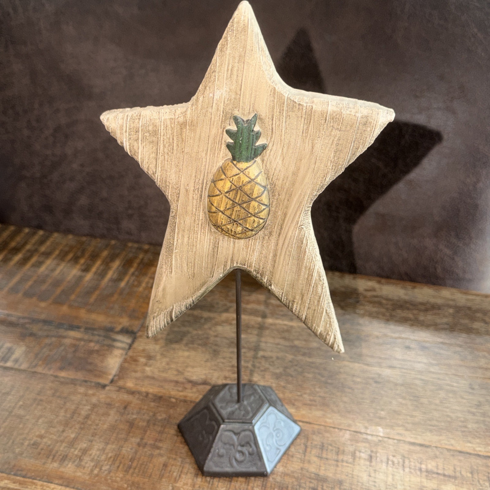 Blossom Bucket Rustic Wooden Star Tabletop Decor Pineapple Metal Stand Primitive