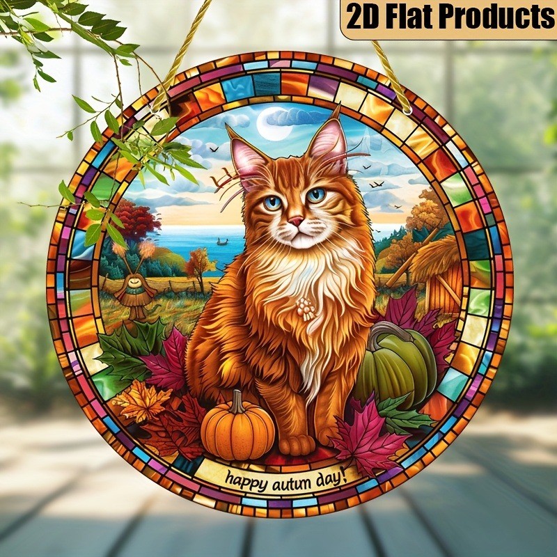 Orange Cat Acrylic Round Wall Decor Gift for Cat Lovers Home Decor 8*8in