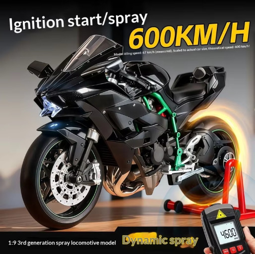 Kawasaki Ninja H2R Diecast Motorcycle Model Smoke Effect Collector Gift 1:9