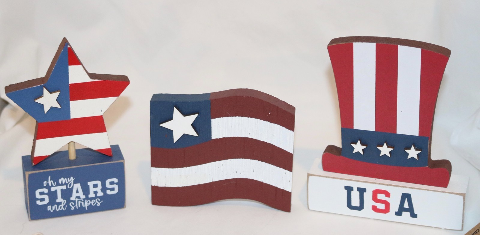 Patriotic Decor Set 4 4th of July Tier Tray Holiday Decor Stars Flag Uncle Sam