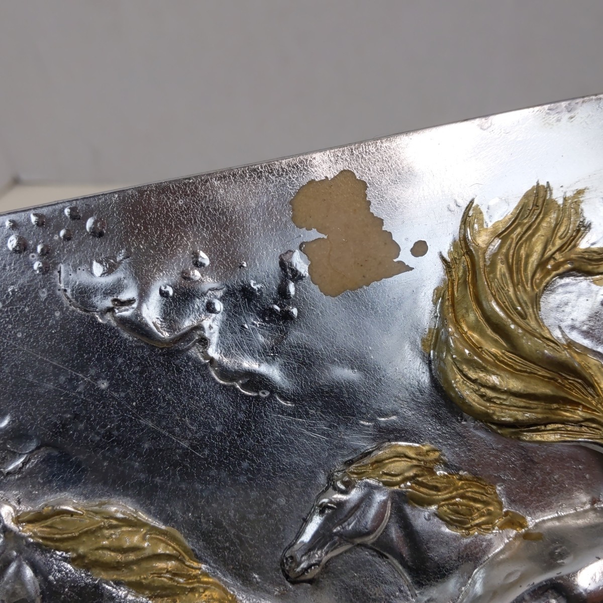 Sterling Silver Overlay Resin Running Horses Wall Art Relief Plaque Home Decor
