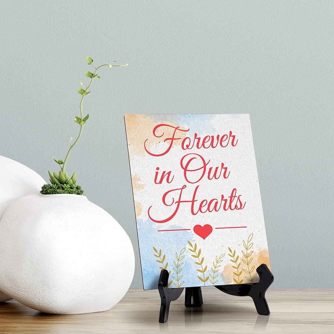 Signs ByLita Forever in our hearts, Blue Watercolor Table Sign (6 x 8″)