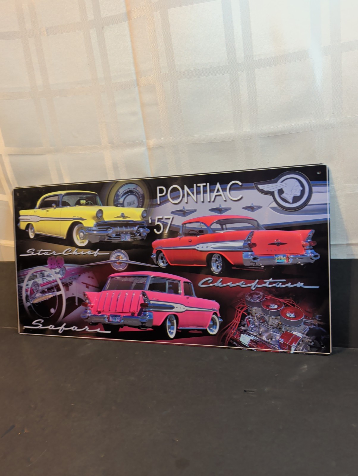 57 PONTIAC METAL Sign Garage Decor MEN MAN CAVESTAR CHIEF SAFARI CHIEFTAN GM 19″